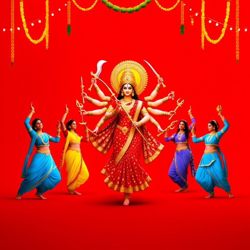 Goddess Durga And Dancers Celebrating Navratri Navratri Goddess