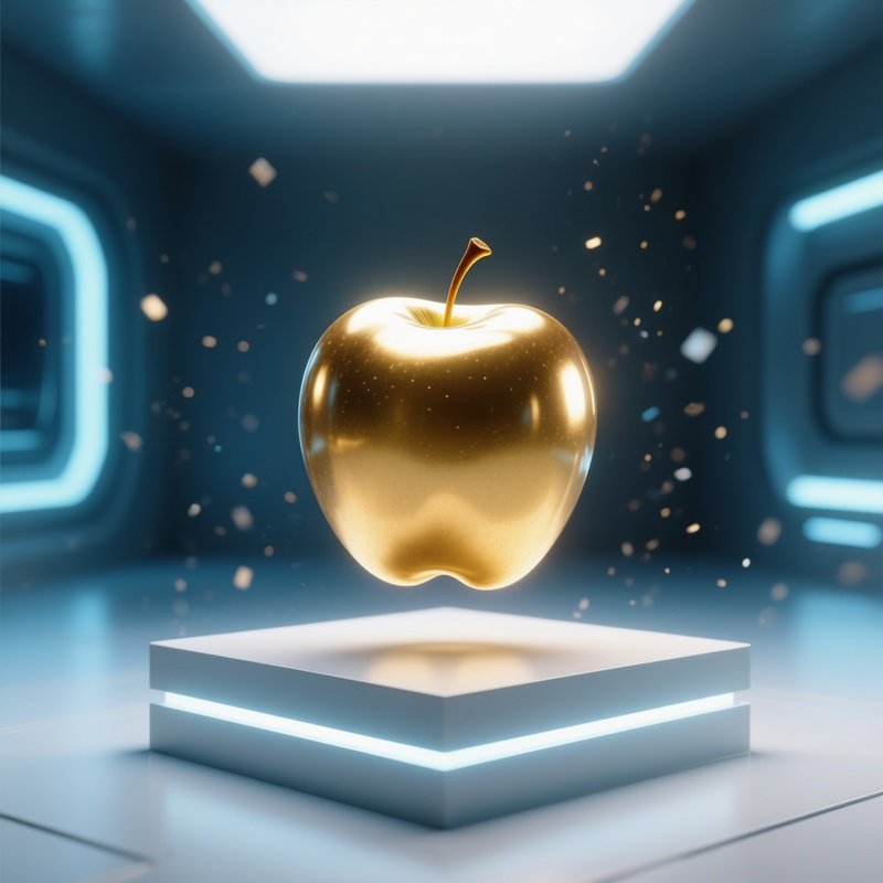 Golden Apple On Pedestal Glowing 2
