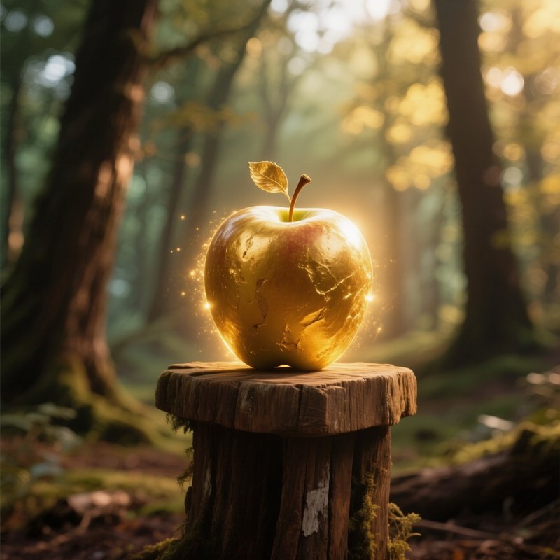 Golden Apple On Pedestal Glowing 3