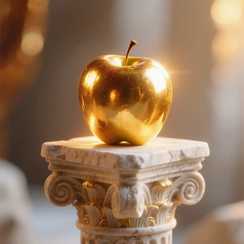 Golden Apple On Pedestal Glowing