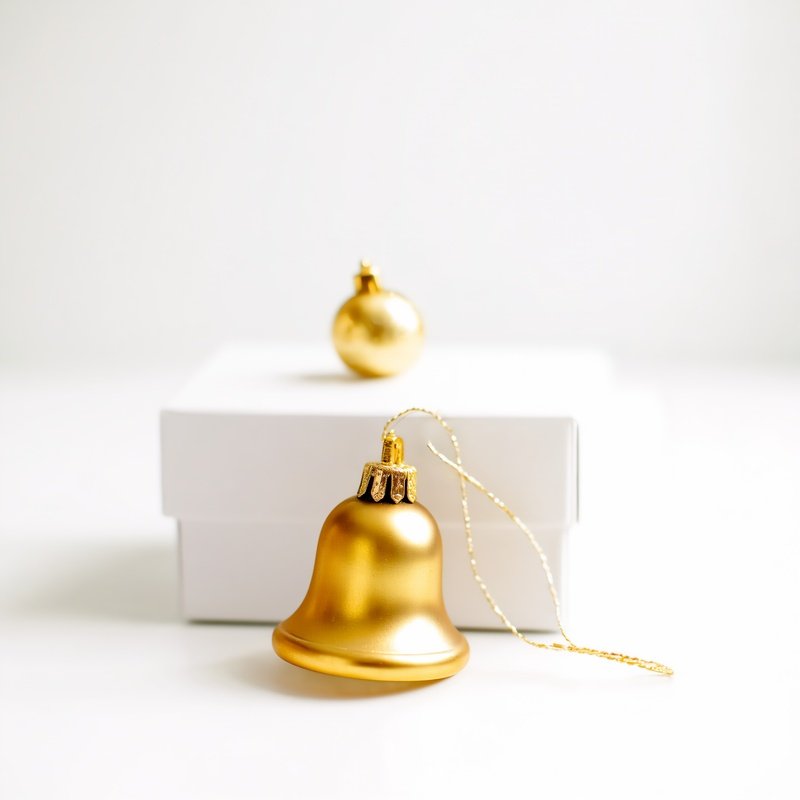 Golden Bell Ornament On A White Box Christmas Ornament