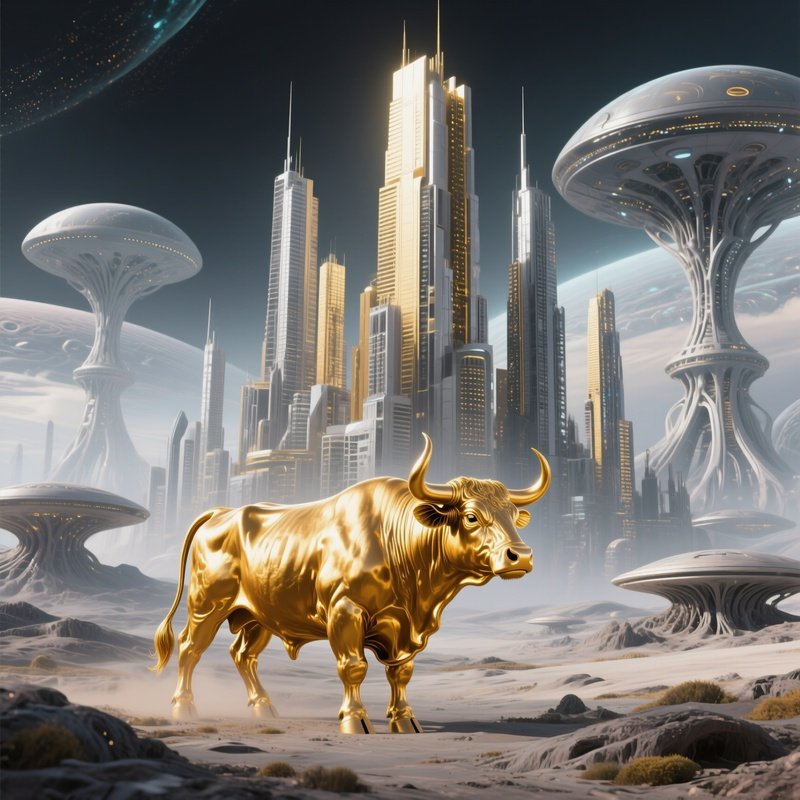Golden Bull Skyscrapers Alien Landscape