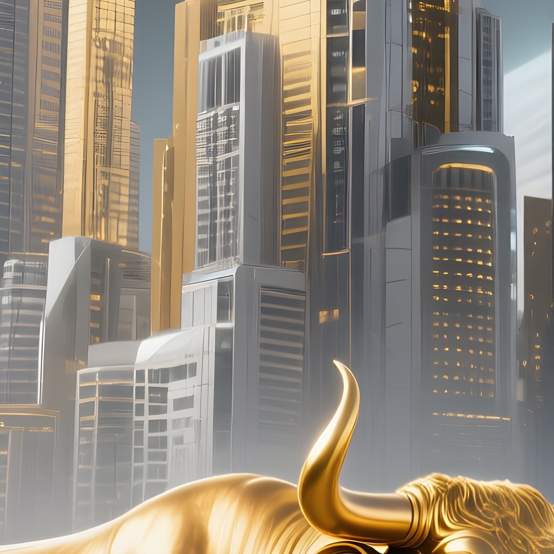 Golden Bull Skyscrapers Alien Landscape - Full Resolution Quality Preview