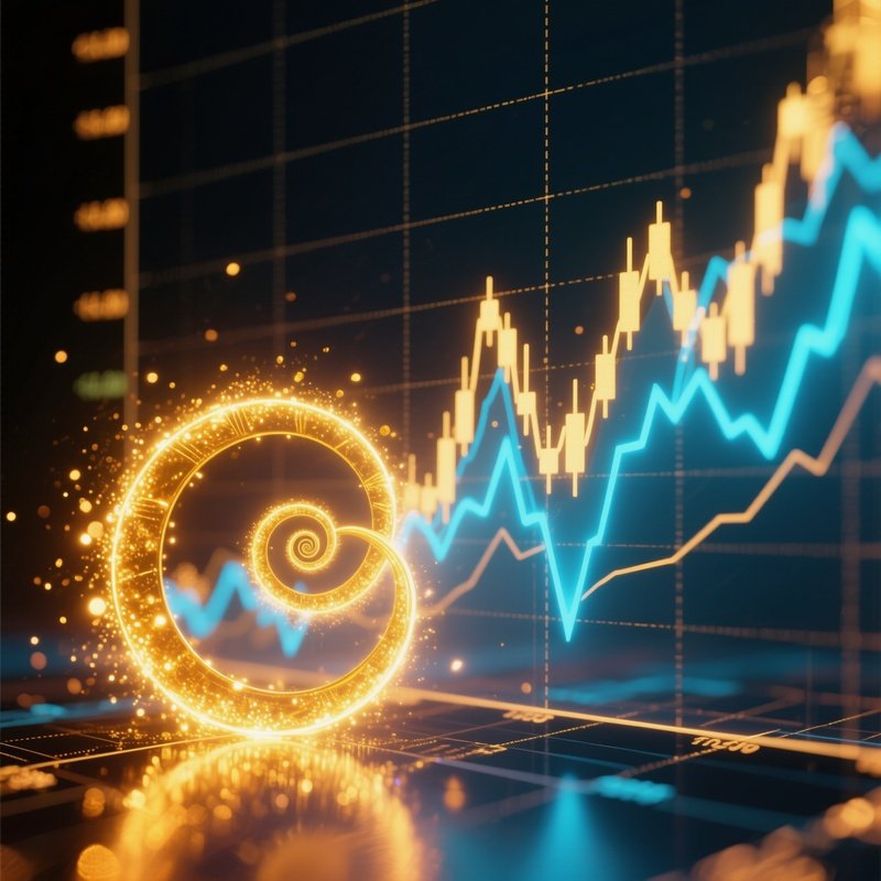Golden Fibonacci Spiral Overlay On Stock Chart Glowing Magical Energy