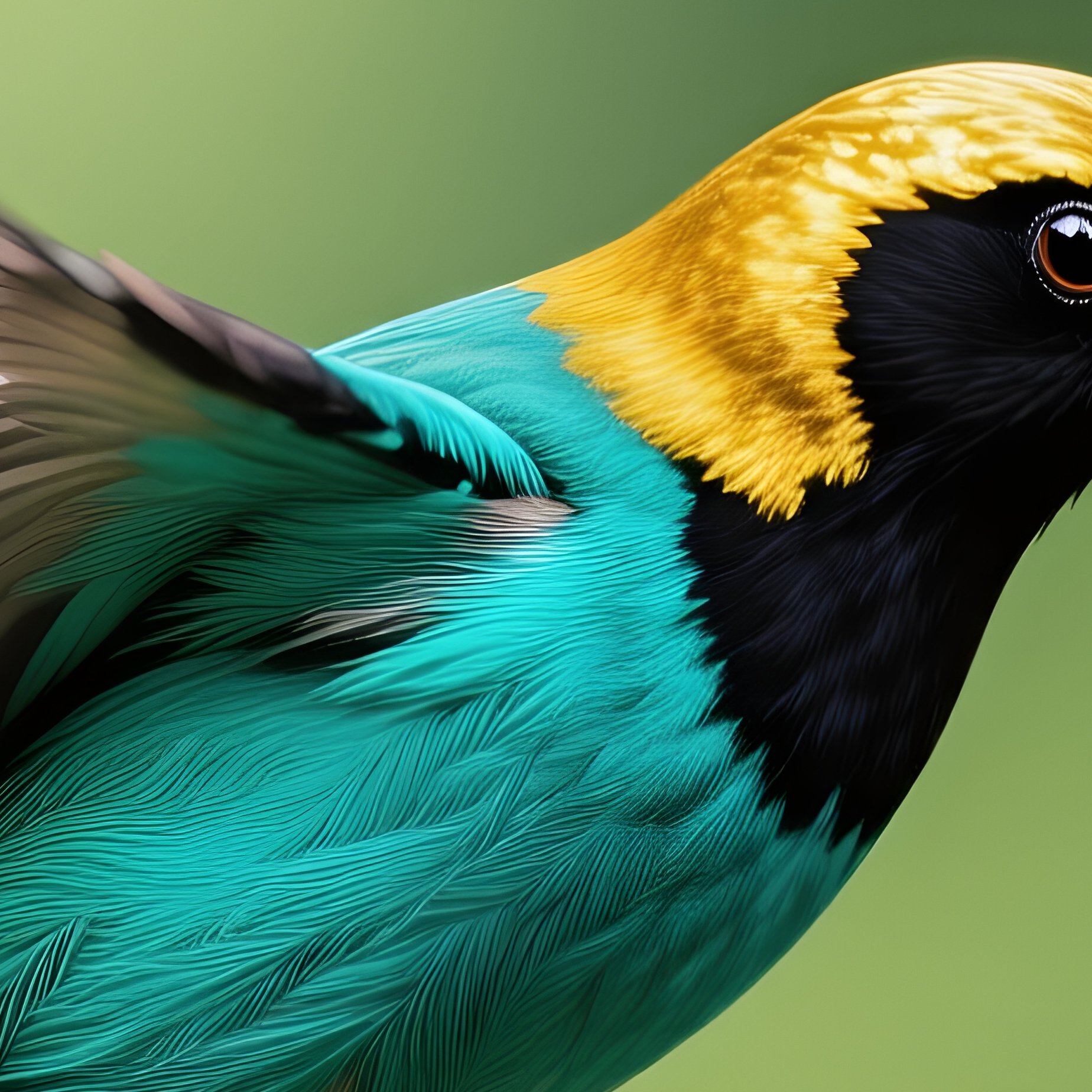 Golden Hooded Tanager Foraging In Fruiting Tree - Full Resolution Quality Preview