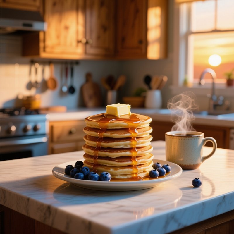 Golden Hour Kitchen Island Pancakes
