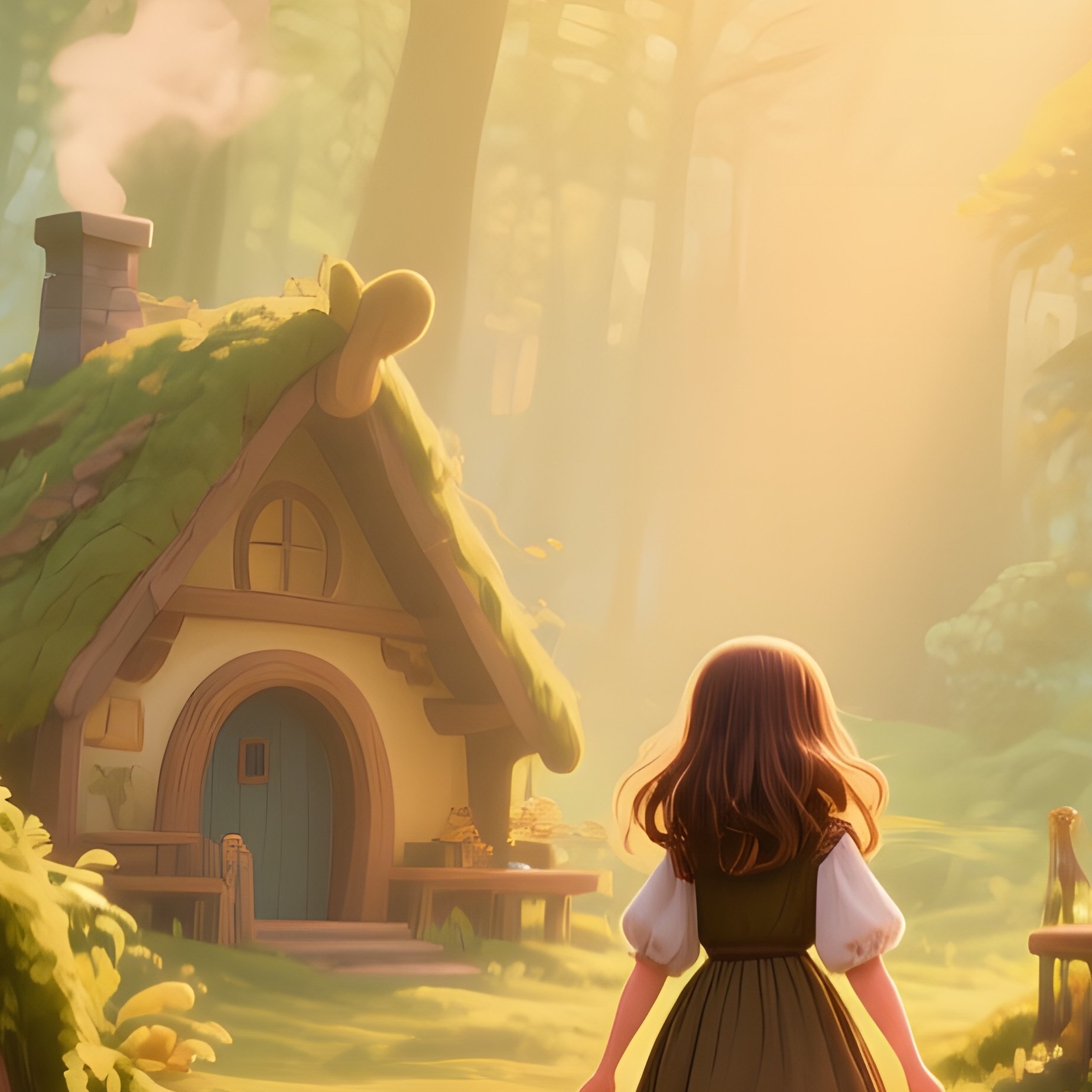 Goldilocks Discovering Bear Homes In Enchanted Forest At Dawn - Full Resolution Quality Preview