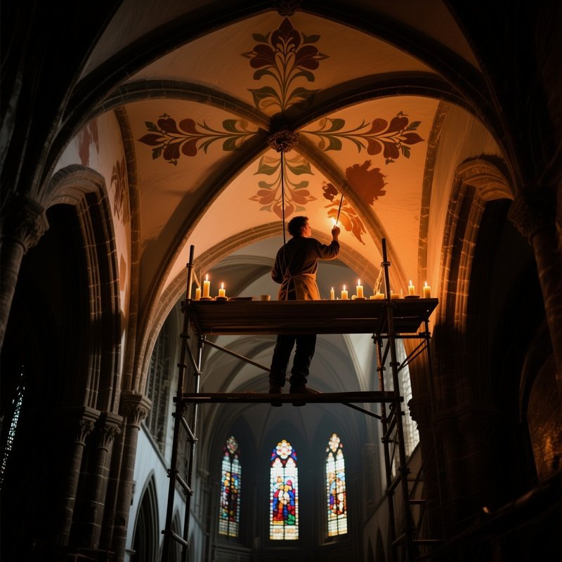 Gothic Cathedral Artisan Painting Stained Glass Ceiling