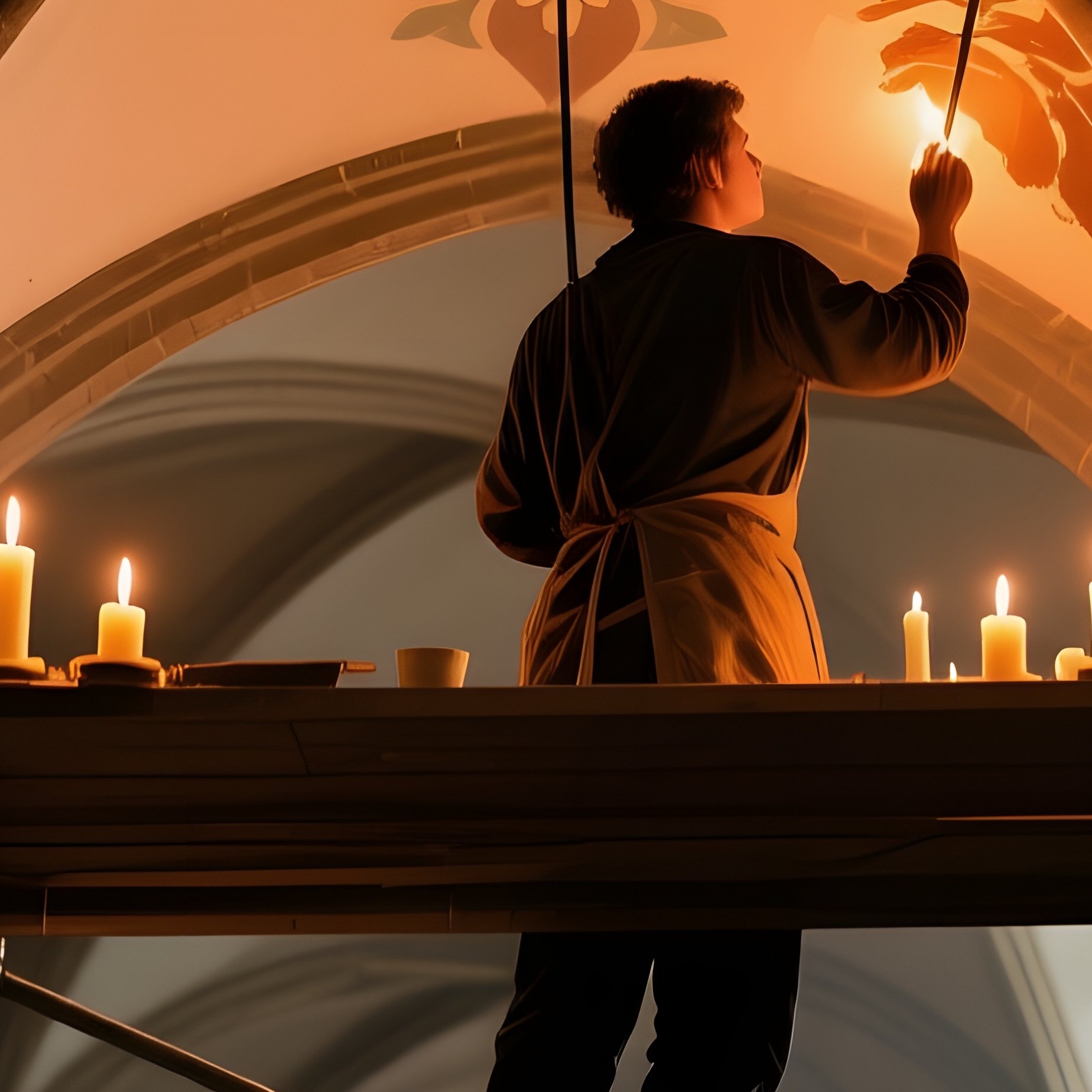 Gothic Cathedral Artisan Painting Stained Glass Ceiling - Full Resolution Quality Preview