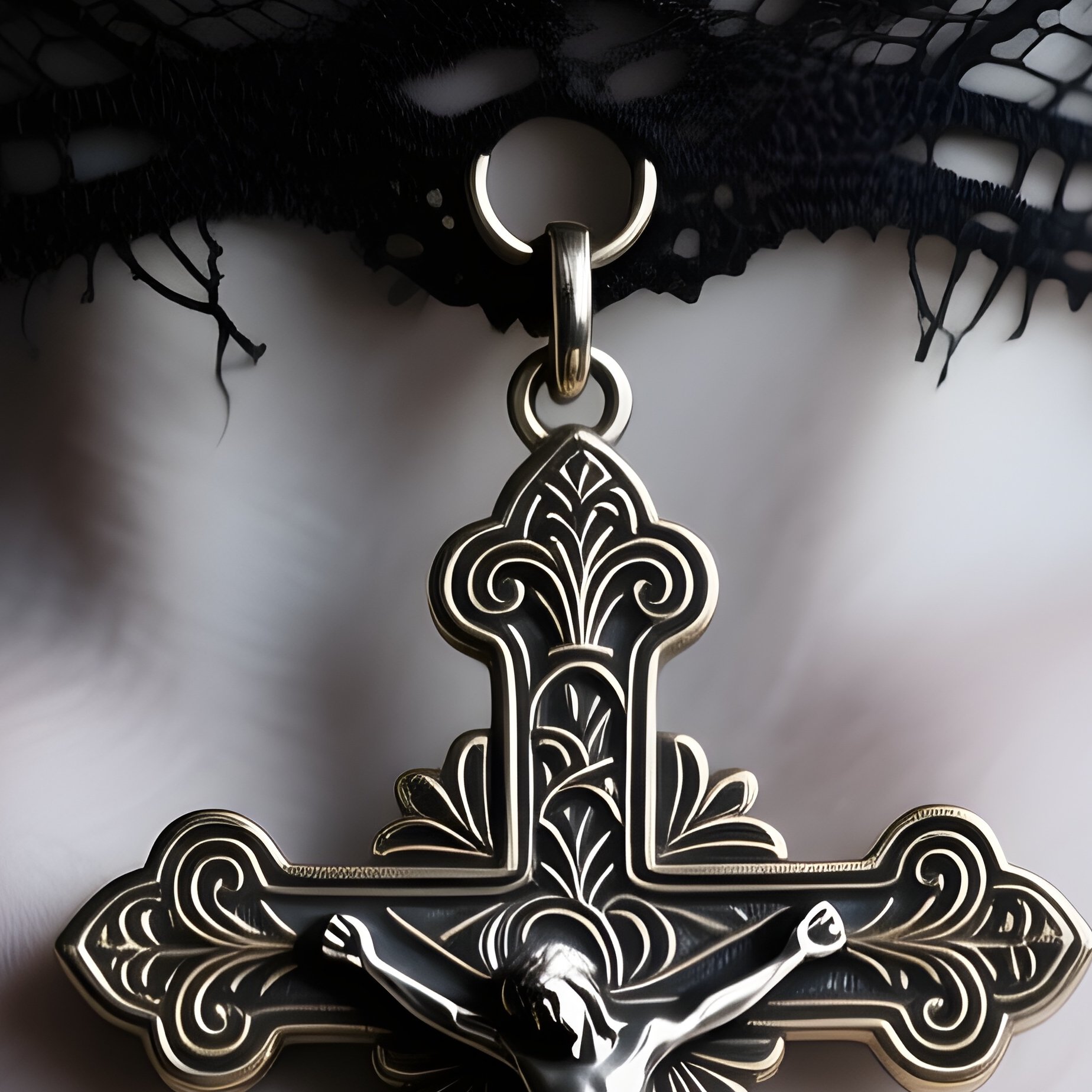 Gothic Lace Choker With Crucifix Pendant - Full Resolution Quality Preview