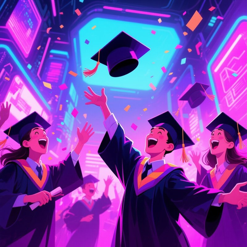 Graduation Cap Toss Celebration Digital