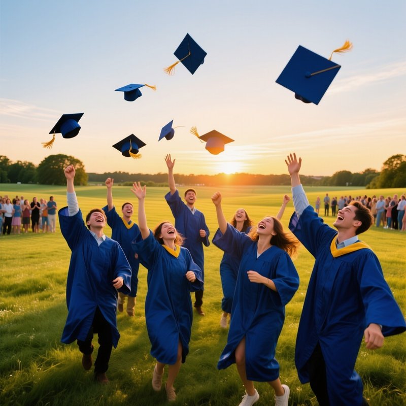 Graduation Cap Toss Celebration Outdoor