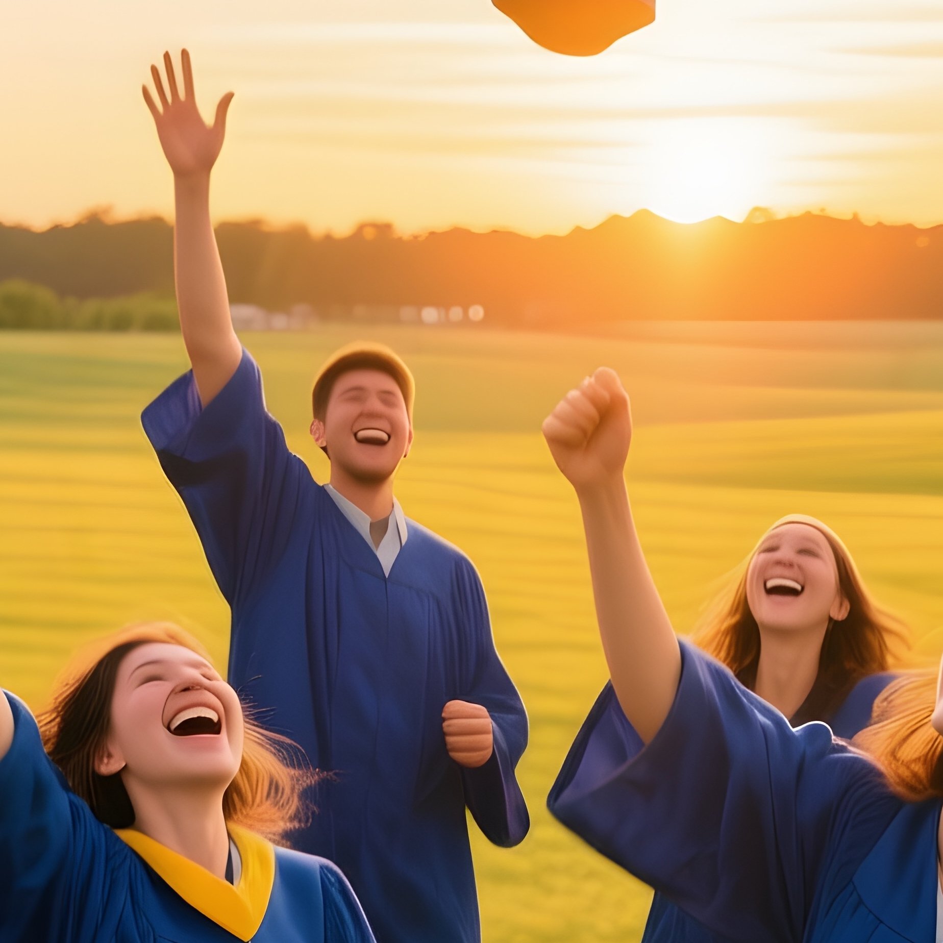 Graduation Cap Toss Celebration Outdoor - Full Resolution Quality Preview