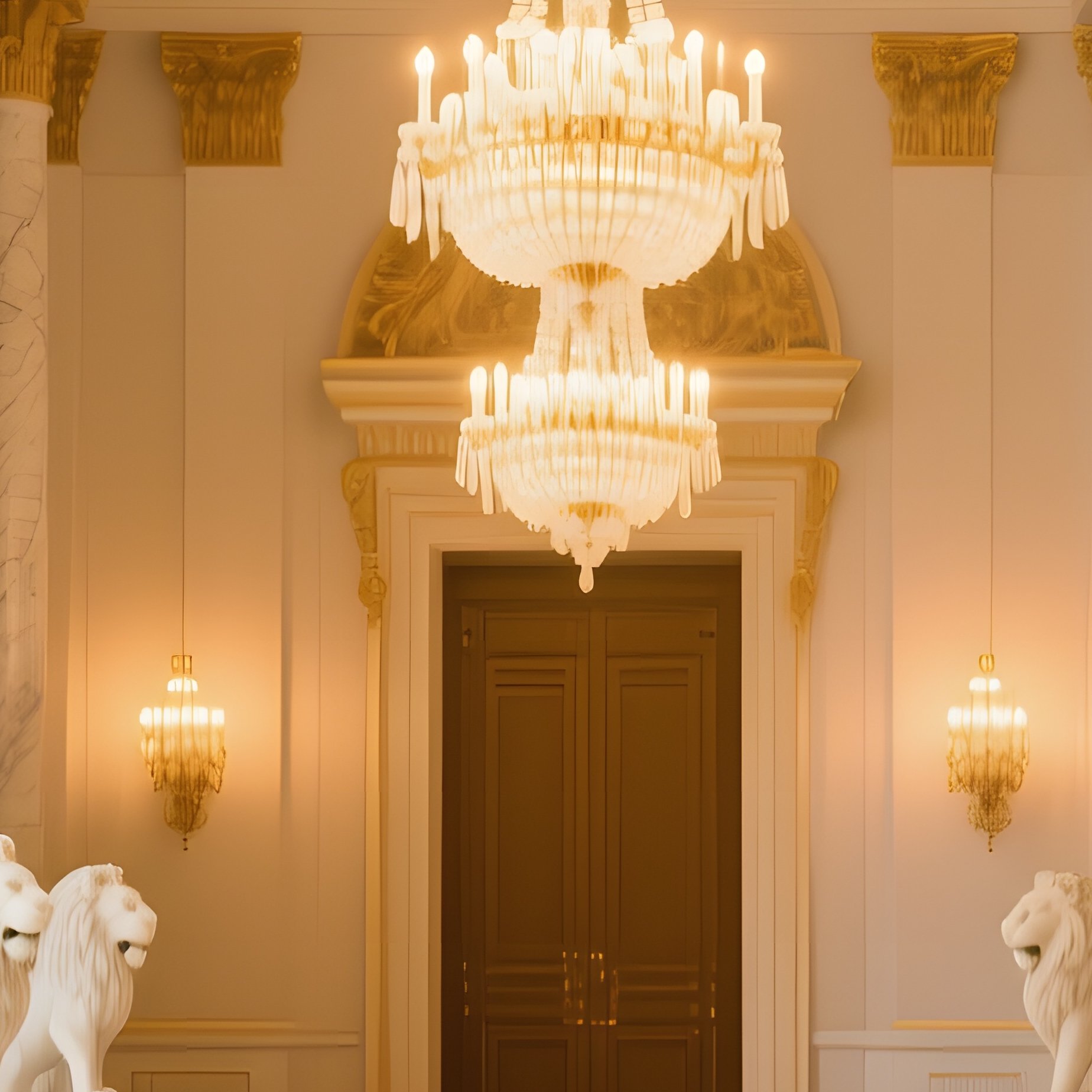 Grand Hall With Marble Columns And Stone Lions - Full Resolution Quality Preview