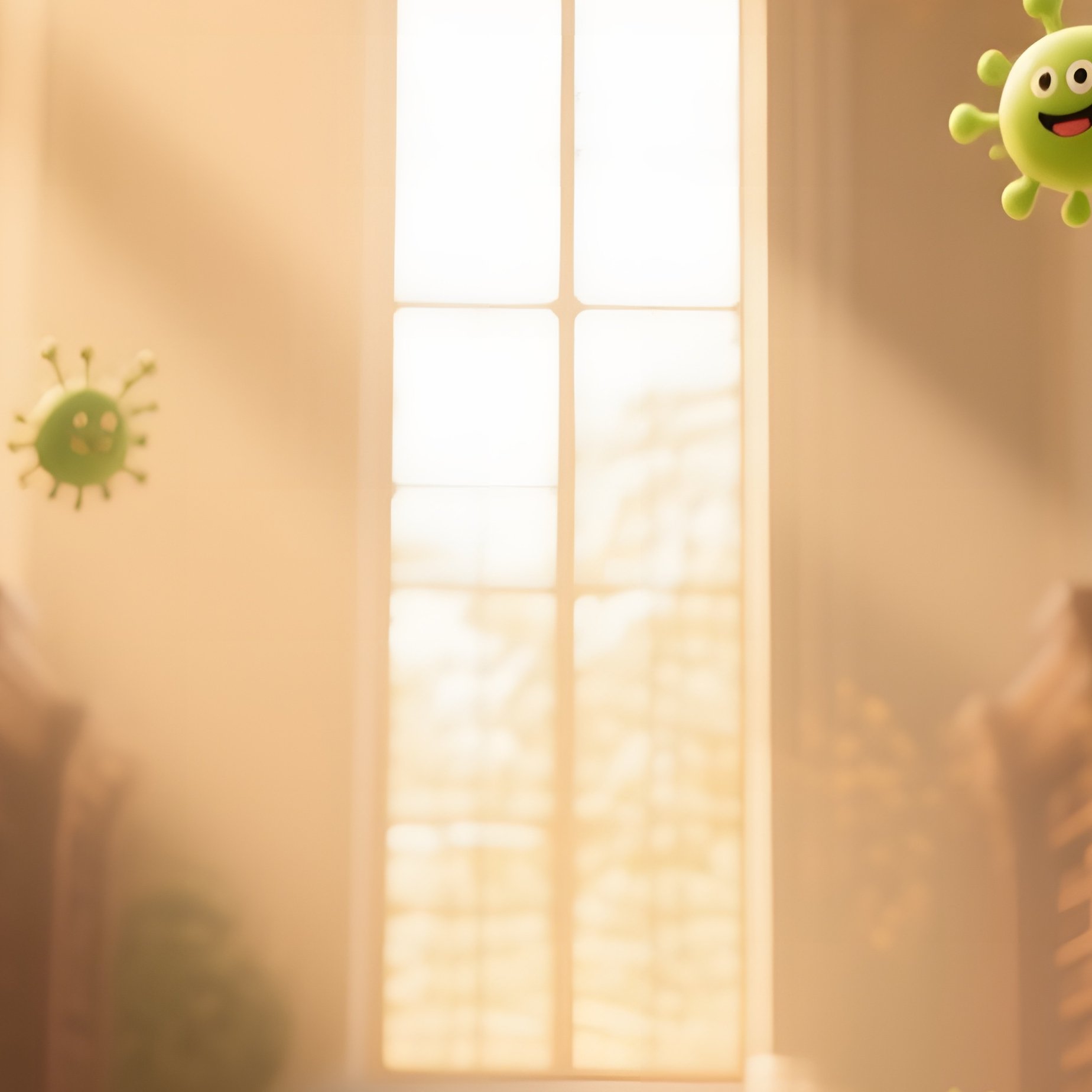 Grand Library Hall With Cartoon Viruses On Scrolls - Full Resolution Quality Preview