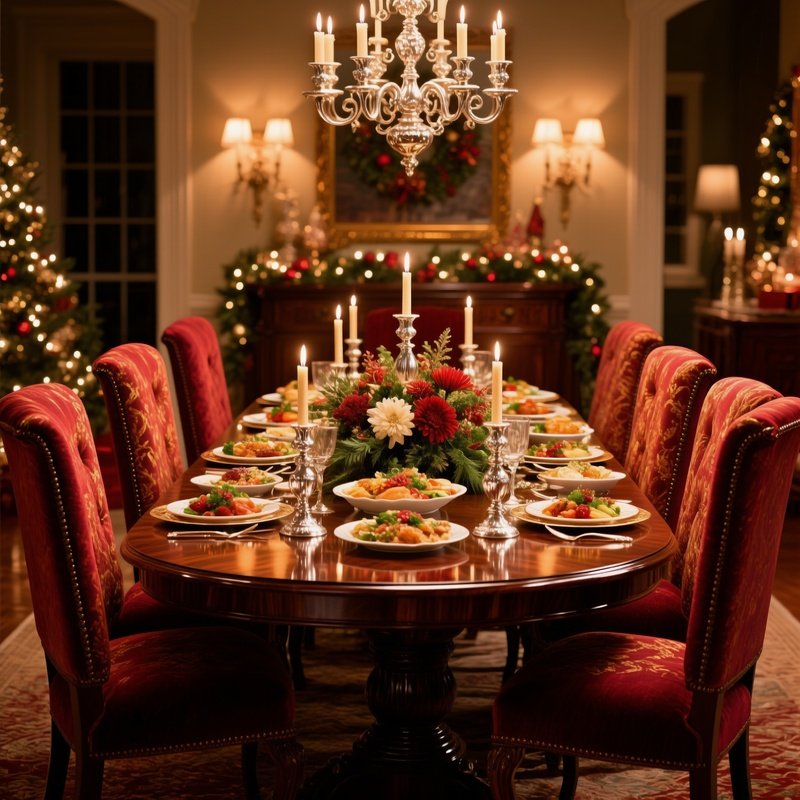 Grand Mahogany Dining Table Holiday Feast