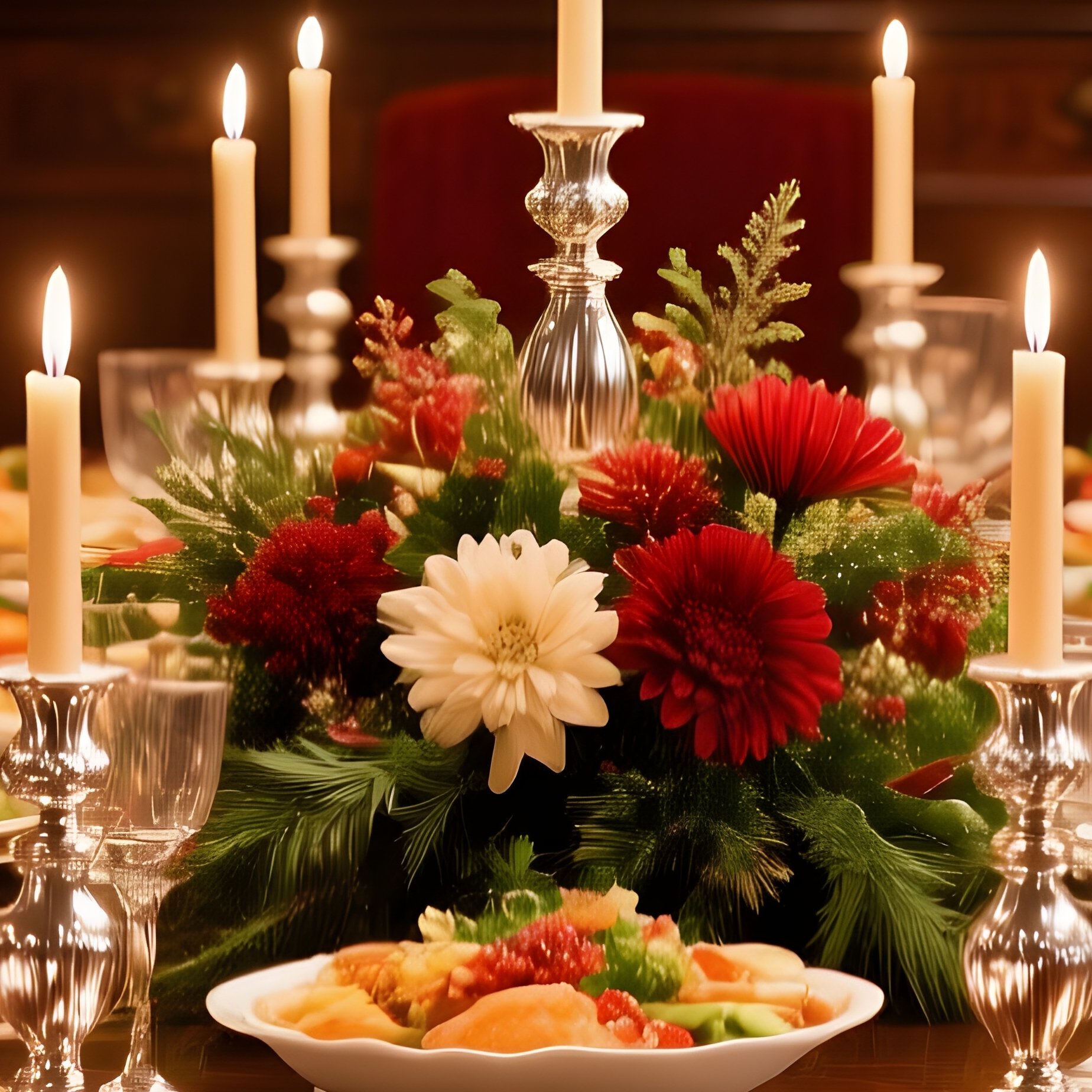 Grand Mahogany Dining Table Holiday Feast - Full Resolution Quality Preview