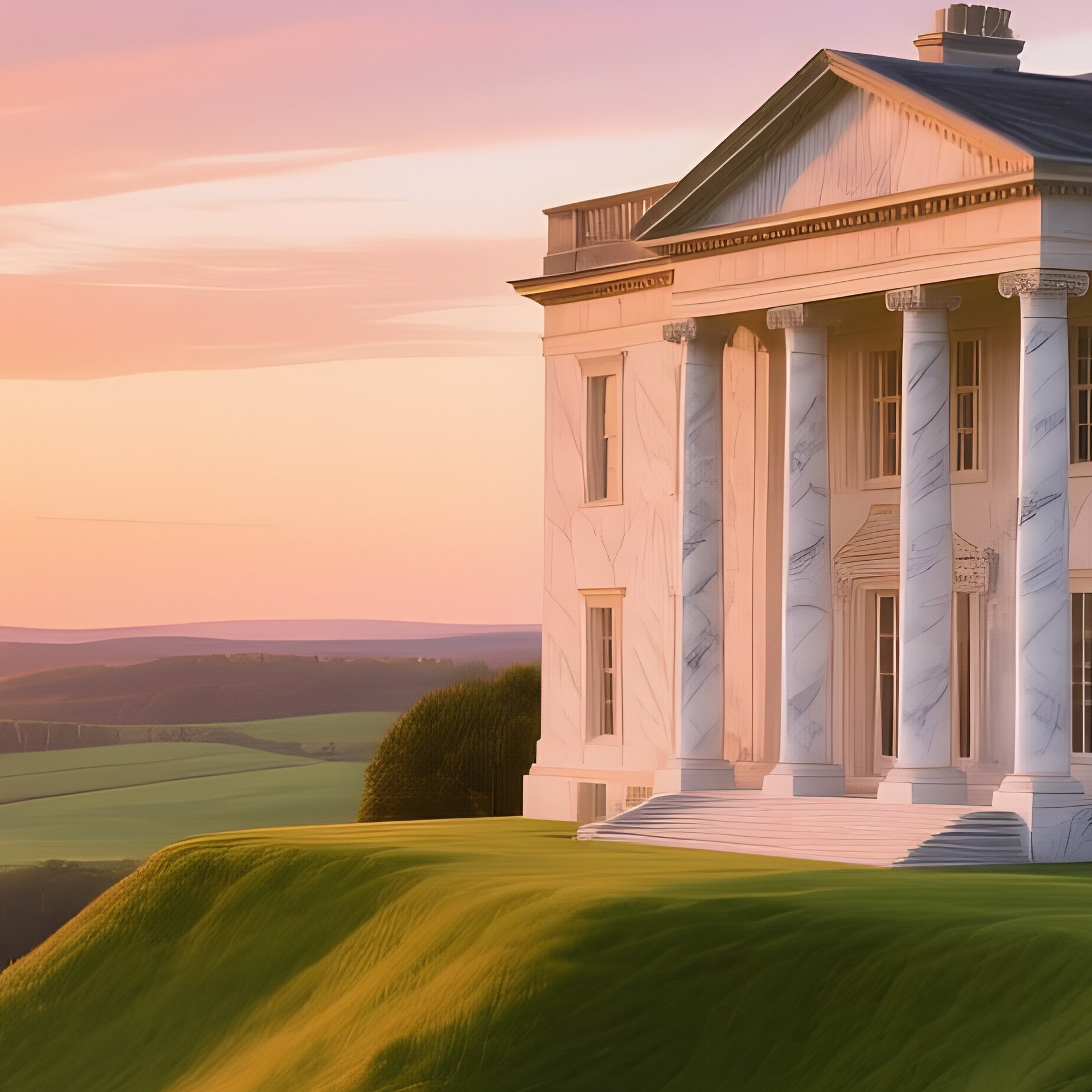 Grand Mansion On Hill At Sunset - Full Resolution Quality Preview