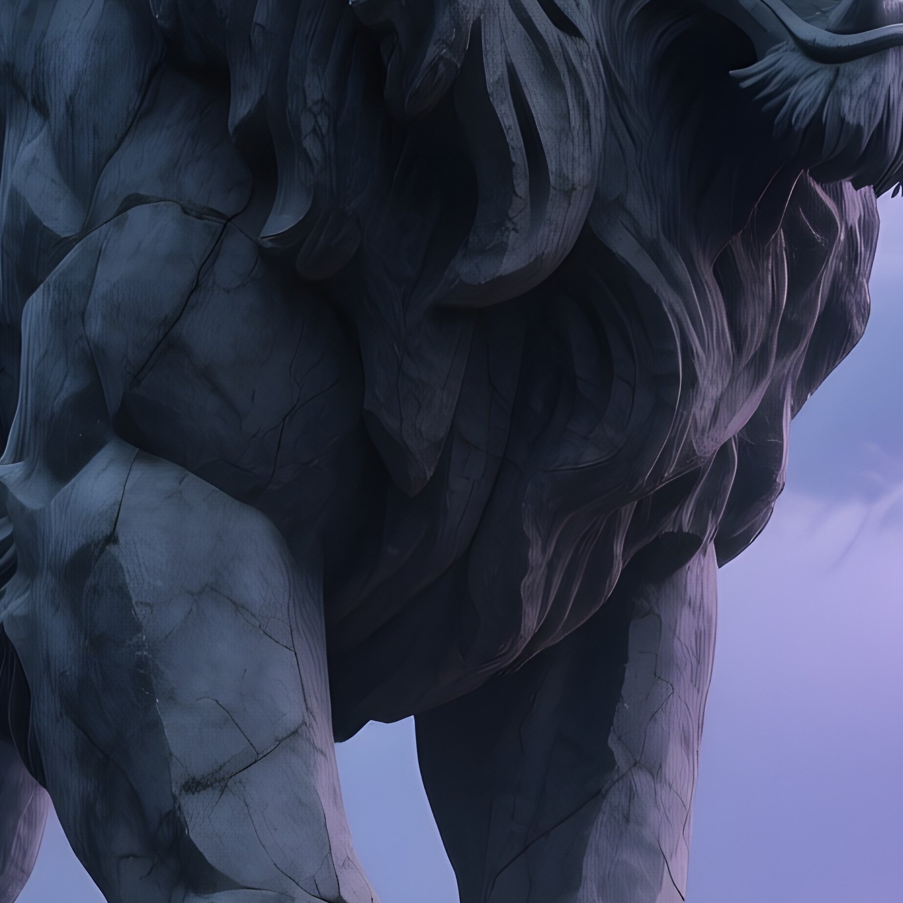 Granite Lioness Roaring Over Stormy Sea At Twilight - Full Resolution Quality Preview