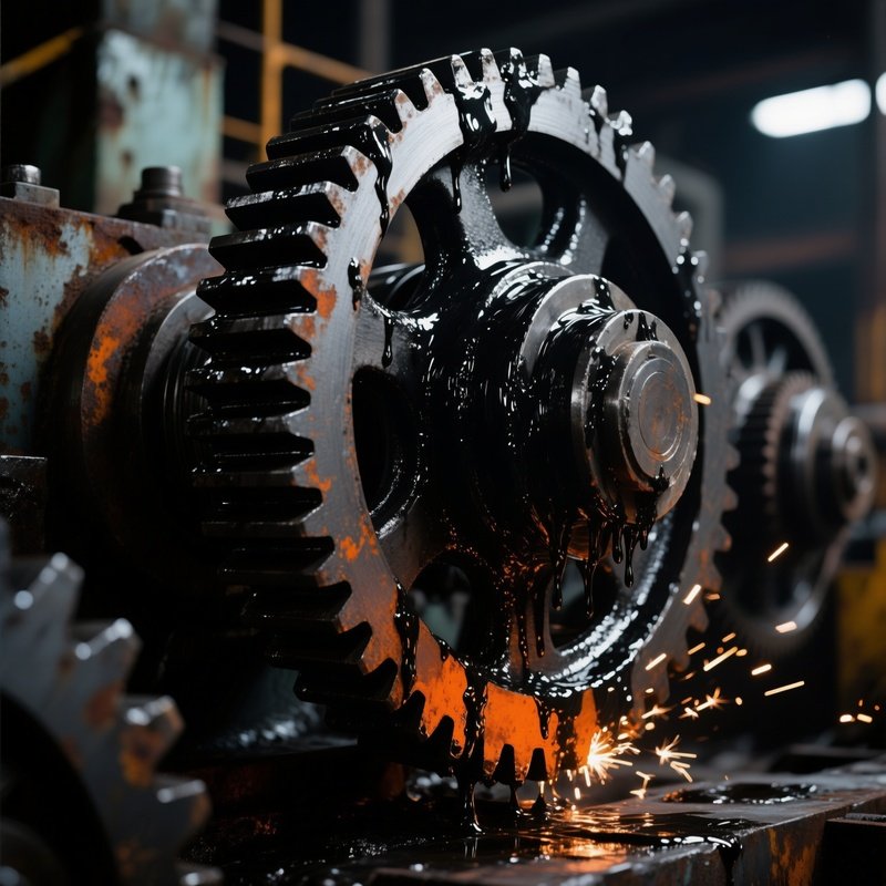 Greased Gears Heavy Steel Meshing Covered Black Grease