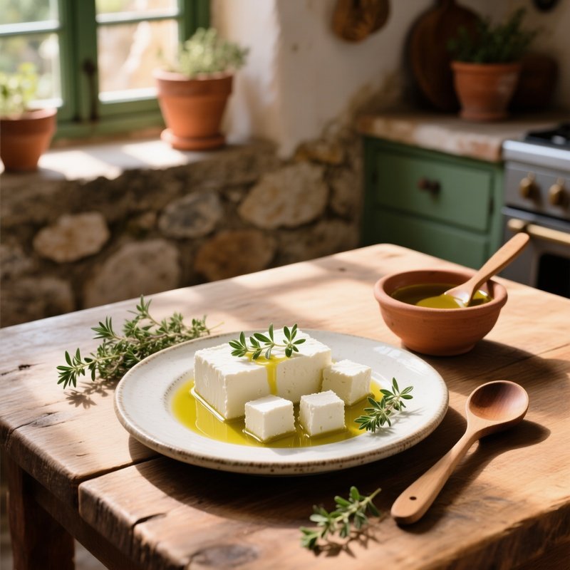 Greek Regional Specialties Plate Of Olive Oil And Feta