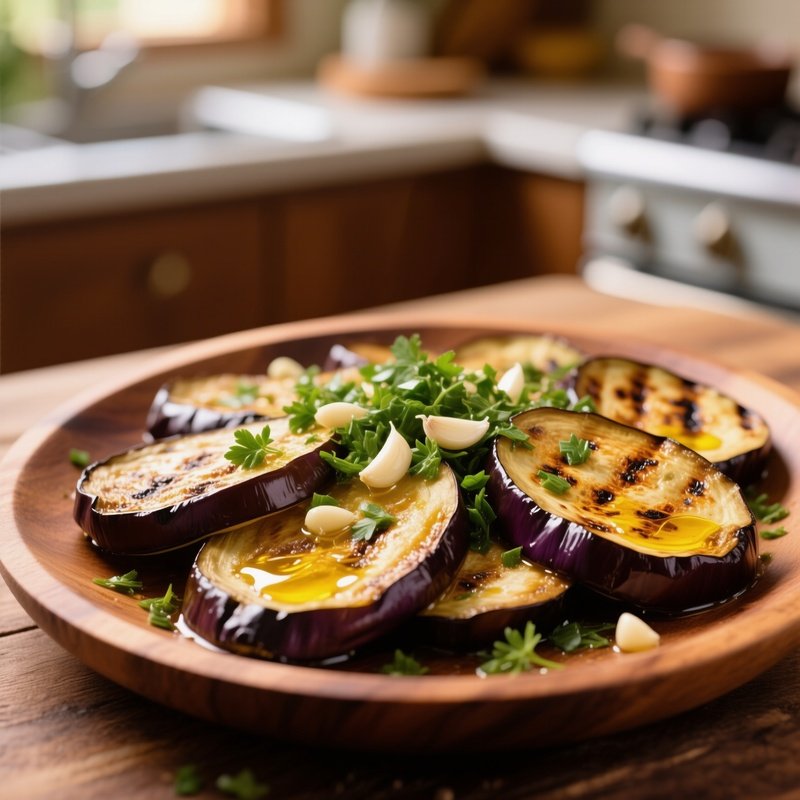 Grilled Eggplant Slices With Olive Oil Garlic Parsley