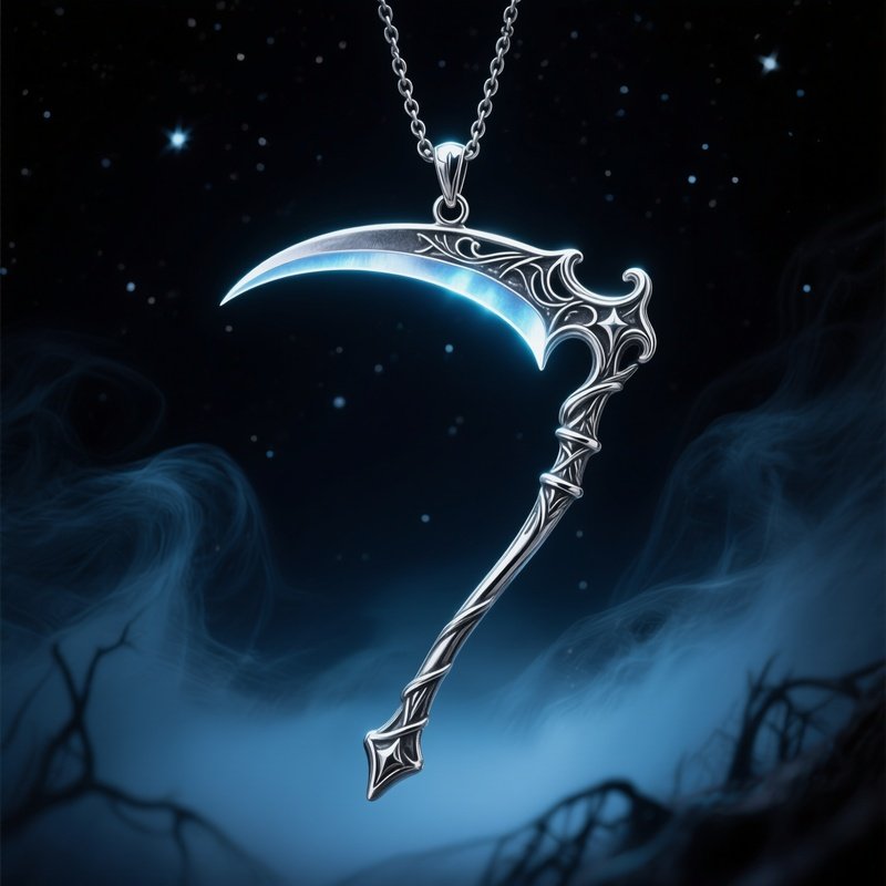 Grim Reaper Scythe Silver Pendant