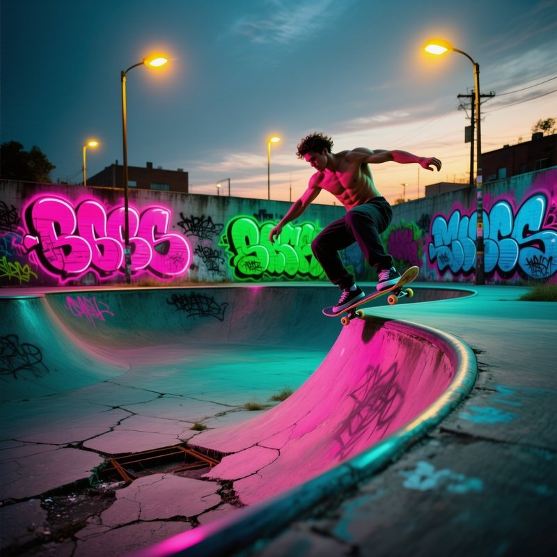 Gritty Urban Skate Park At Dusk
