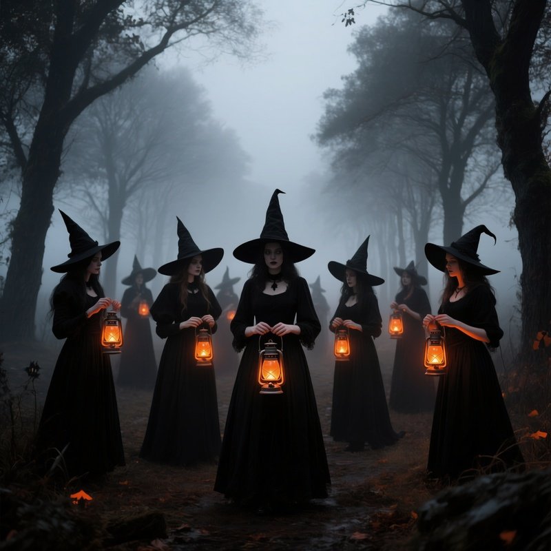 Group Of Individuals Dressed As Witches Halloween Witches
