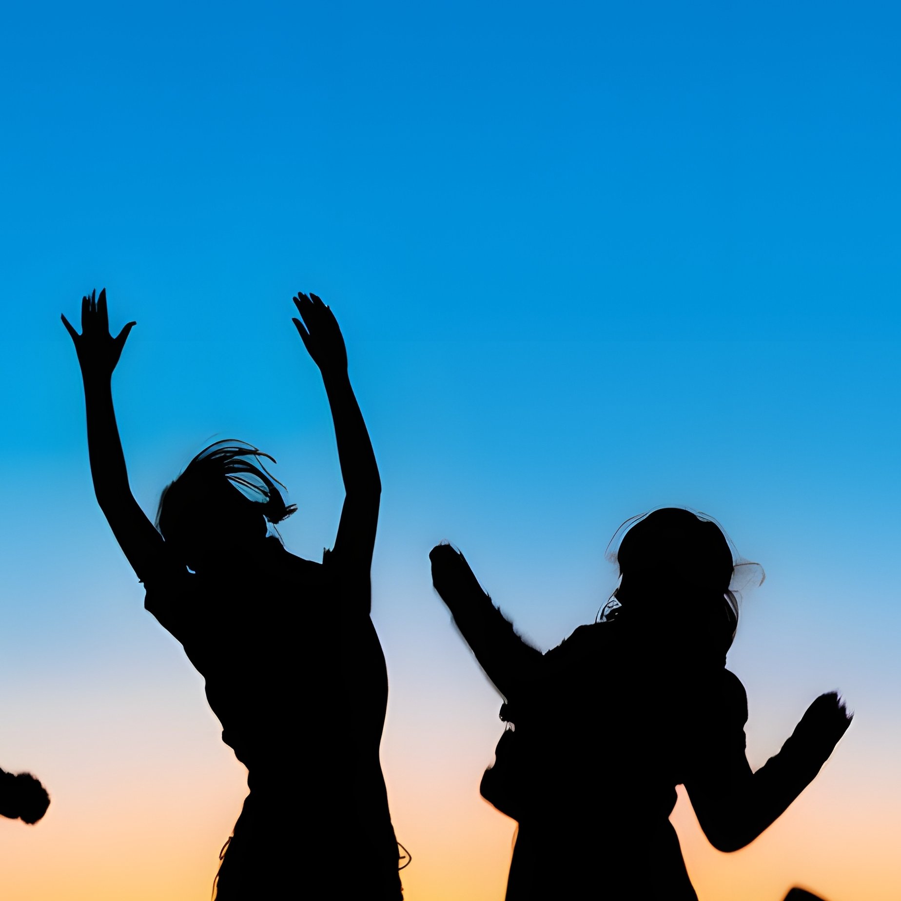 Group Of People Jumping In Unison Sunset Silhouette - Full Resolution Quality Preview