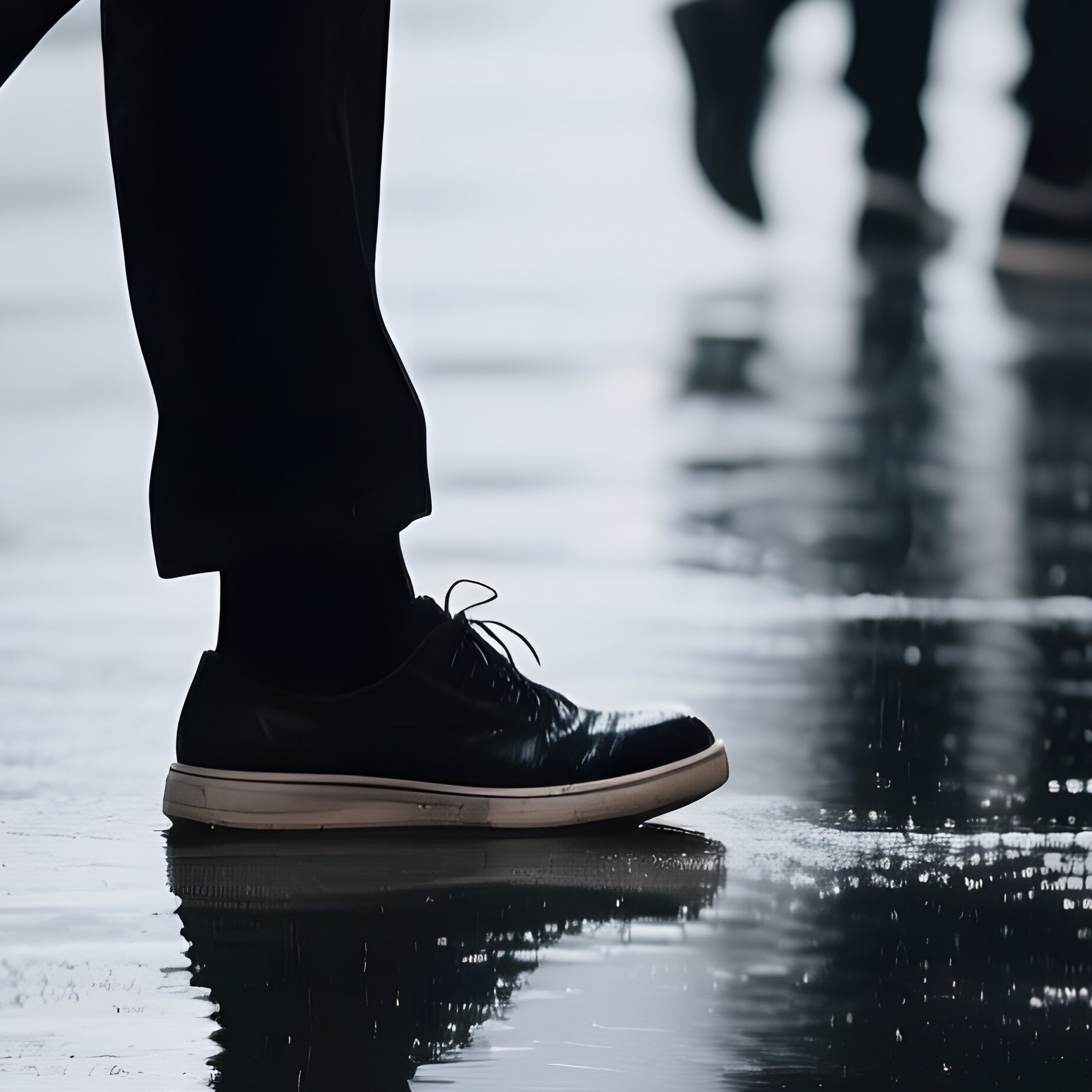Group Of Peoples Feet Walking On A Wet Surface Night Urban - Full Resolution Quality Preview