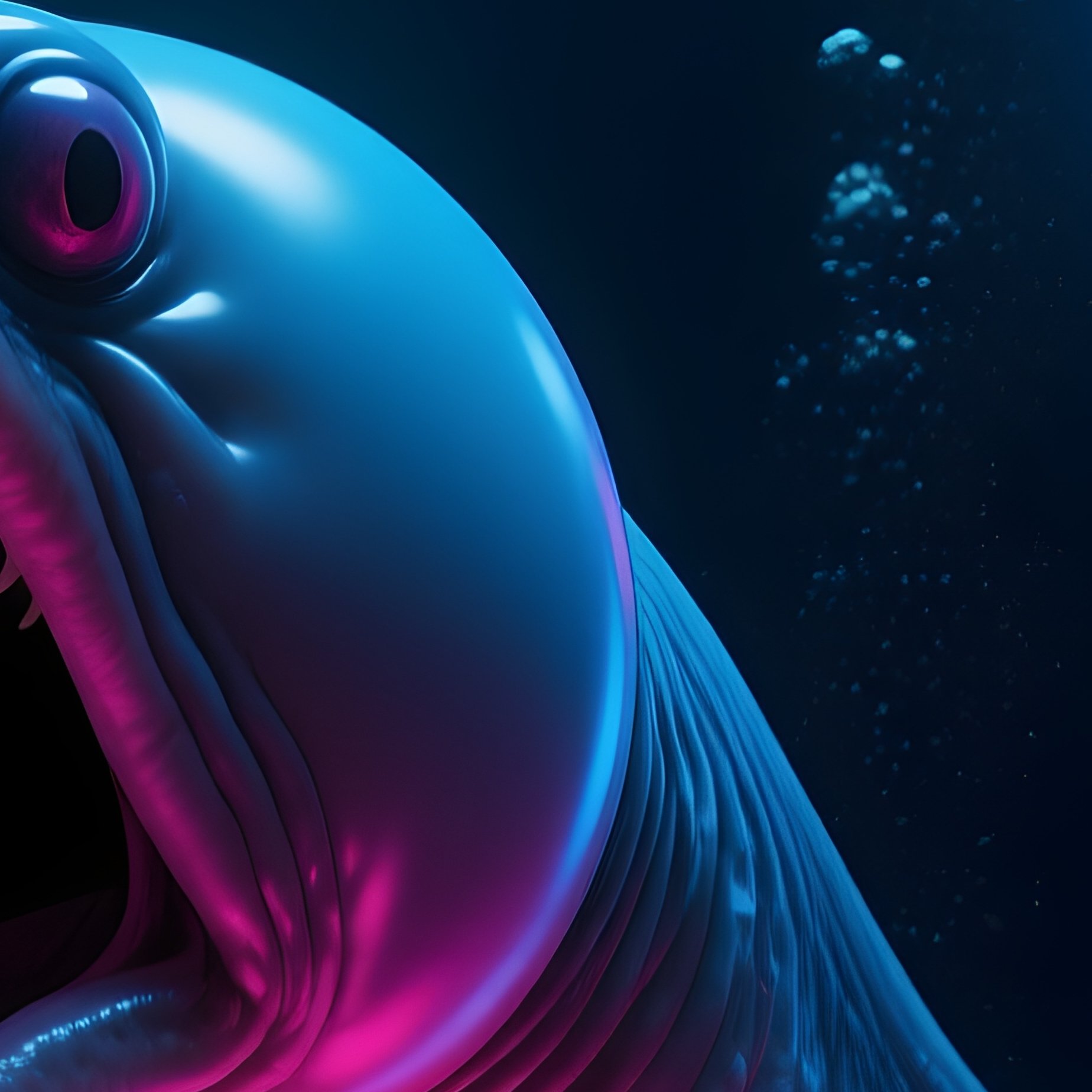Gulper Eel Massive Balloonlike Mouth And Neon Lit Tail Drifting Through Blackness - Full Resolution Quality Preview