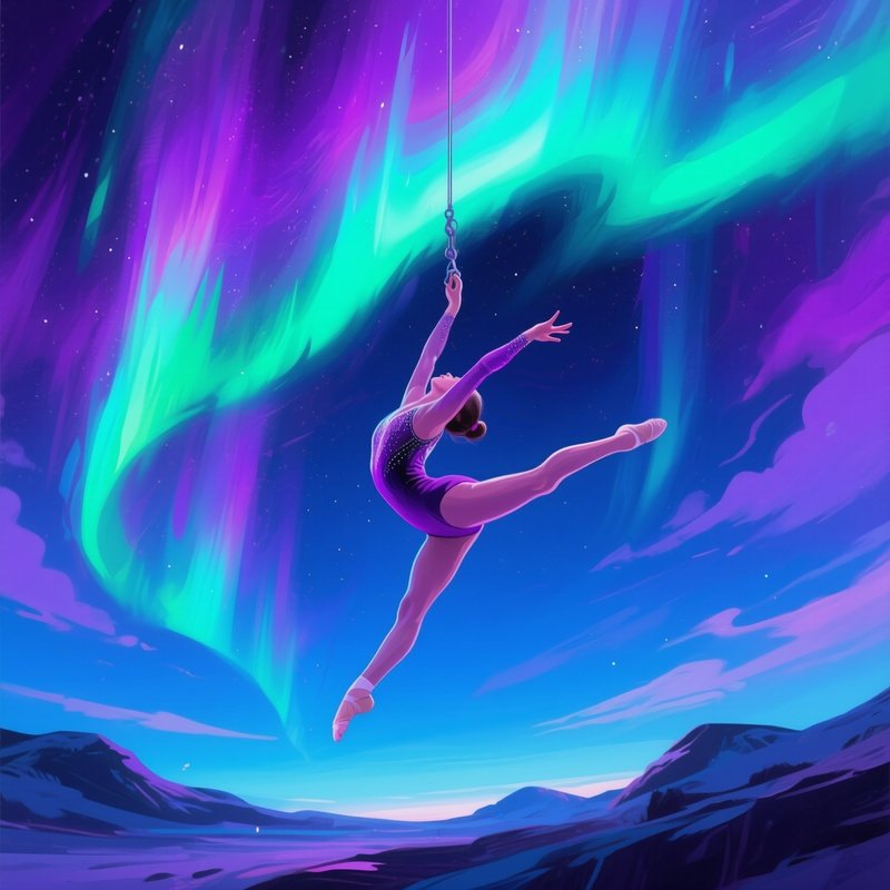 Gymnast Celeste Wave Midair Aurora Sky Digital Art