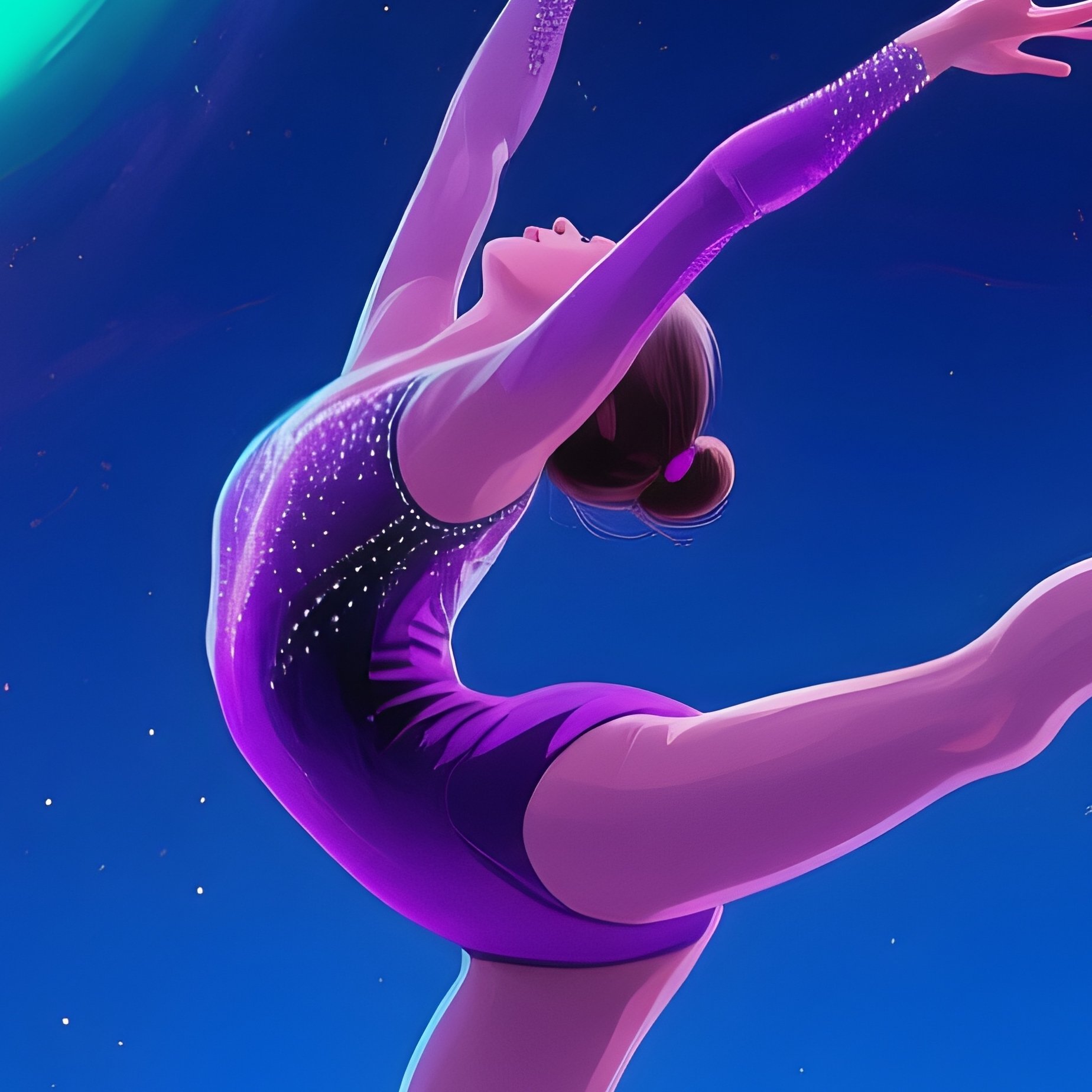 Gymnast Celeste Wave Midair Aurora Sky Digital Art - Full Resolution Quality Preview