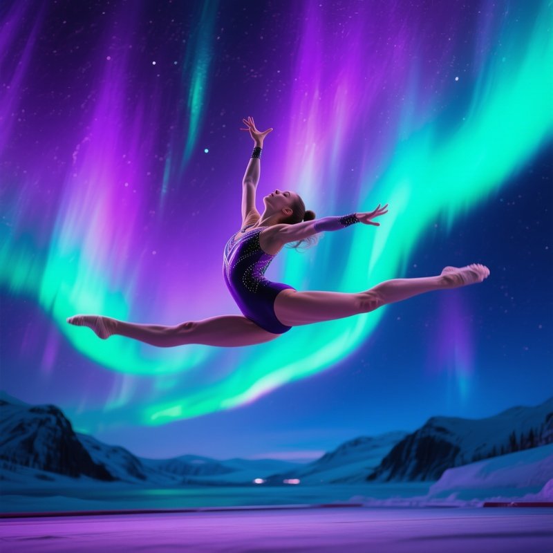 Gymnast Celeste Wave Midair Aurora Sky