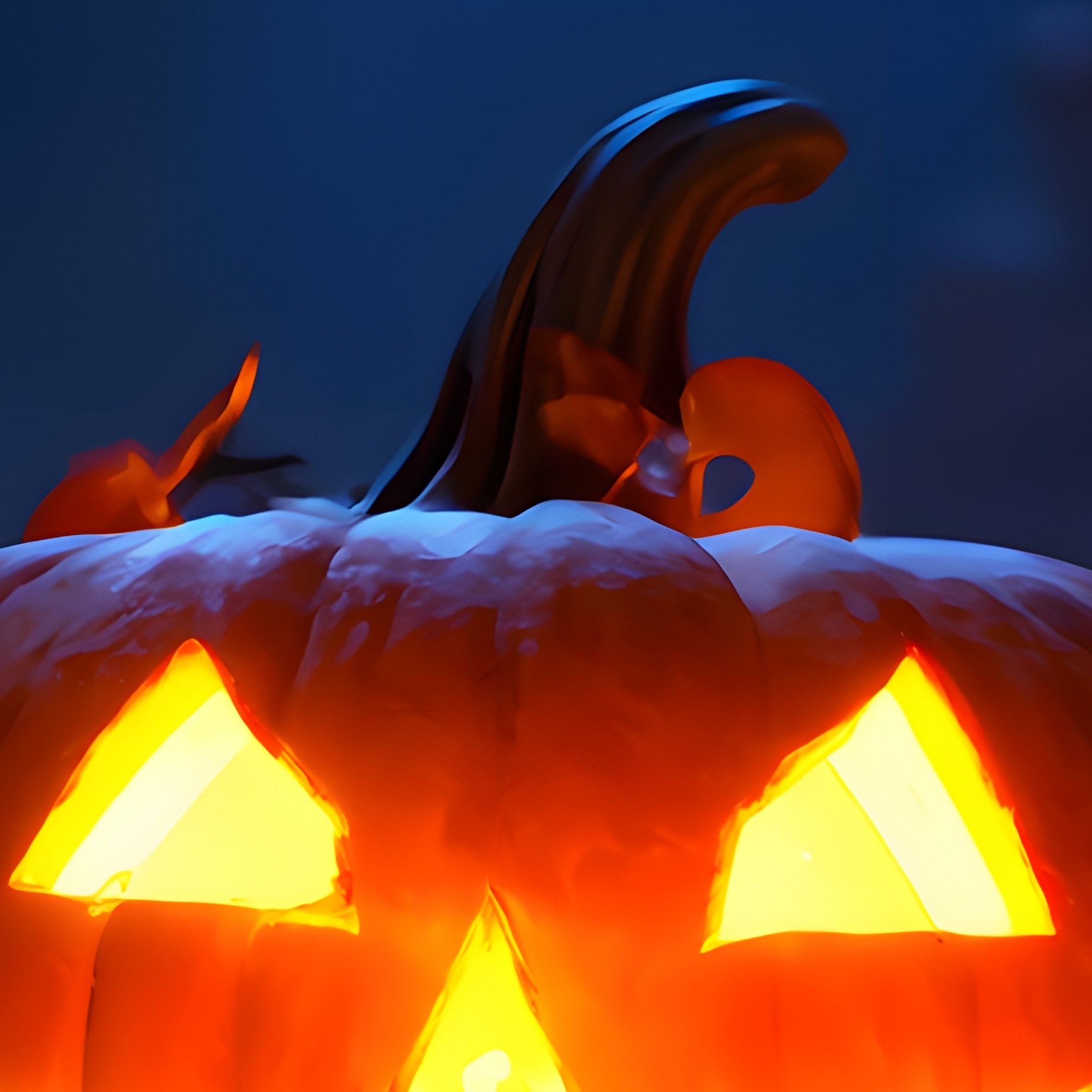 Halloween Scene With Carved Pumpkins And Children In Costumes - Full Resolution Quality Preview