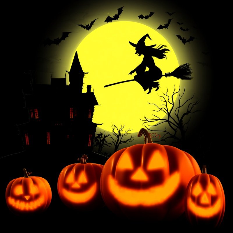 Halloween Scene With Pumpkins And A Haunted House Halloween