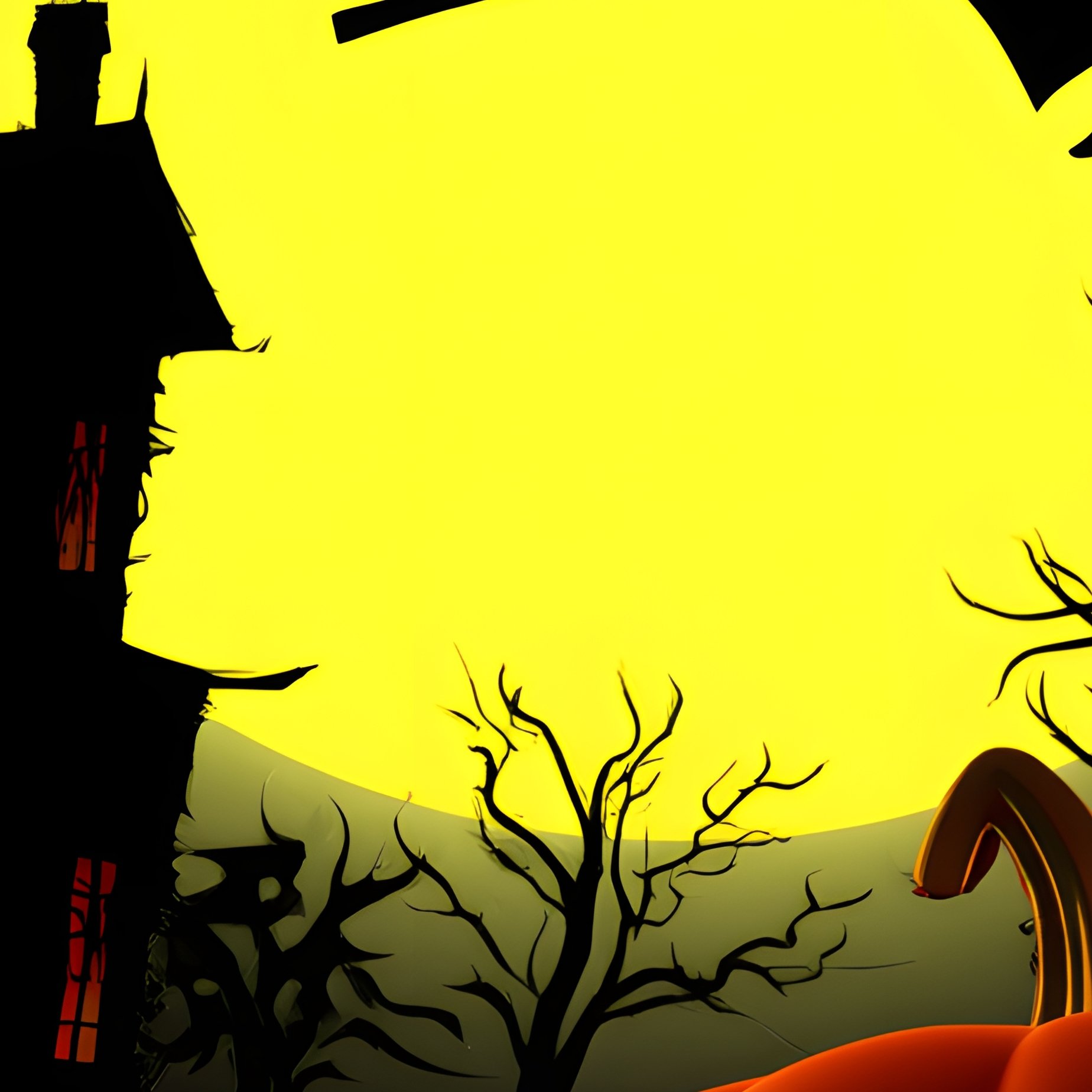 Halloween Scene With Pumpkins And A Haunted House Halloween - Full Resolution Quality Preview