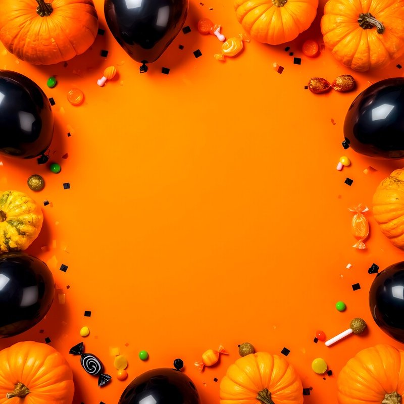 Halloween Themed Arrangement Of Pumpkins And Decorations