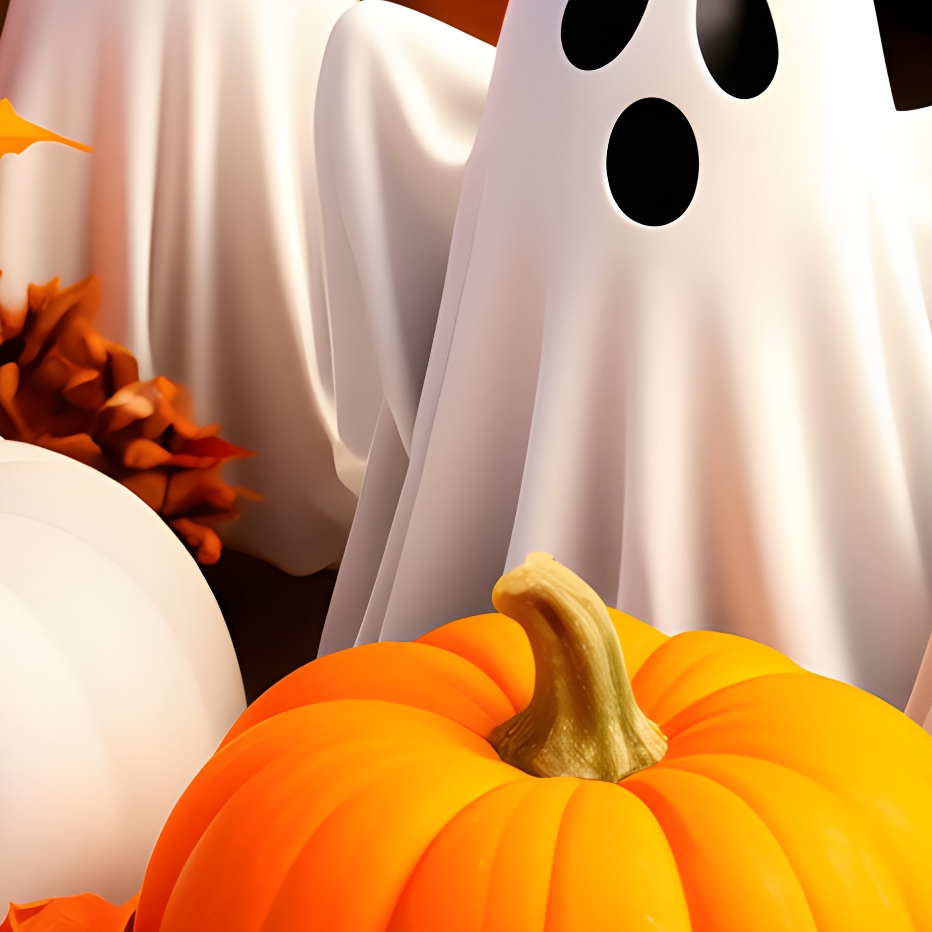 Halloween Themed Arrangement Of Pumpkins And Ghosts Halloween - Full Resolution Quality Preview
