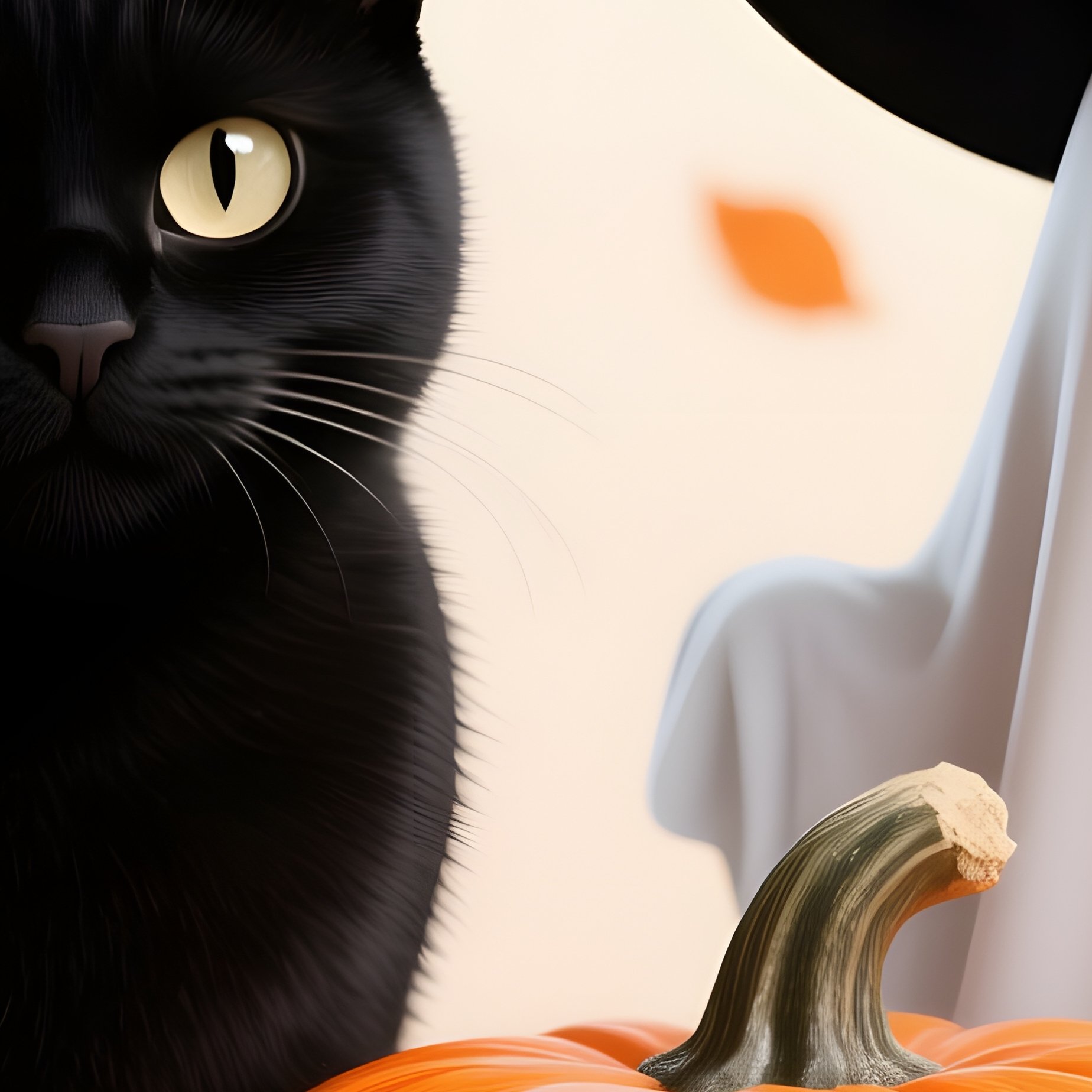 Halloween Themed Characters Including A Cat And A Ghost Halloween - Full Resolution Quality Preview