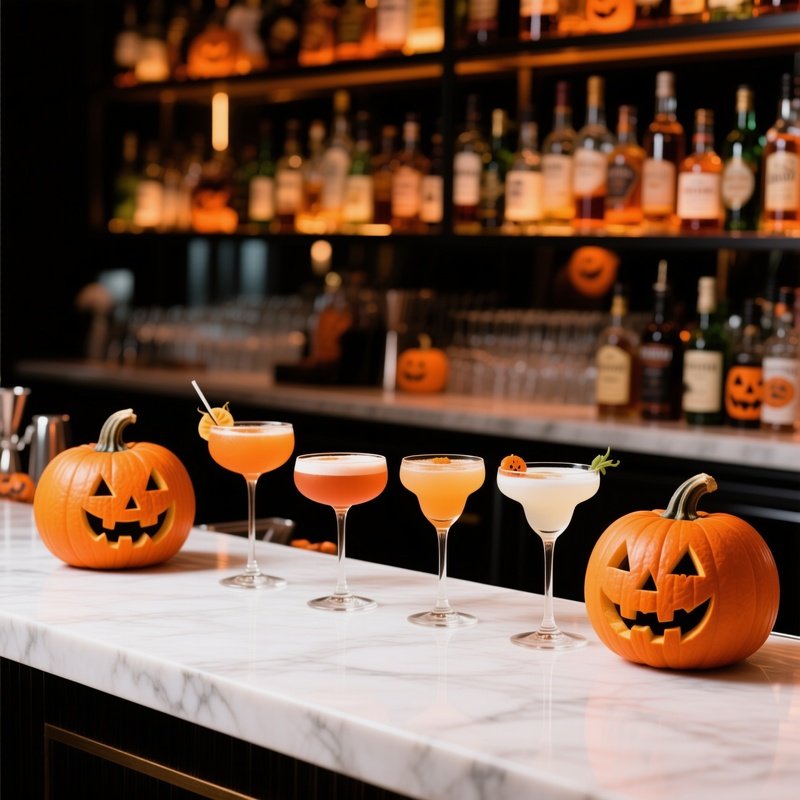 Halloween Themed Cocktails On A Bar Counter Halloween Cocktails