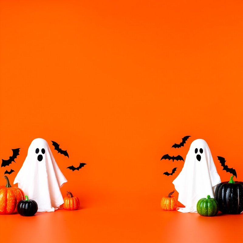 Halloween Themed Decorations Featuring Ghosts And Pumpkins