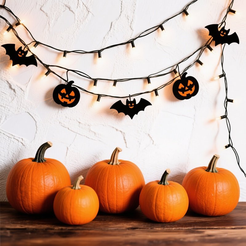 Halloween Themed Decorations Featuring Pumpkins And Bats
