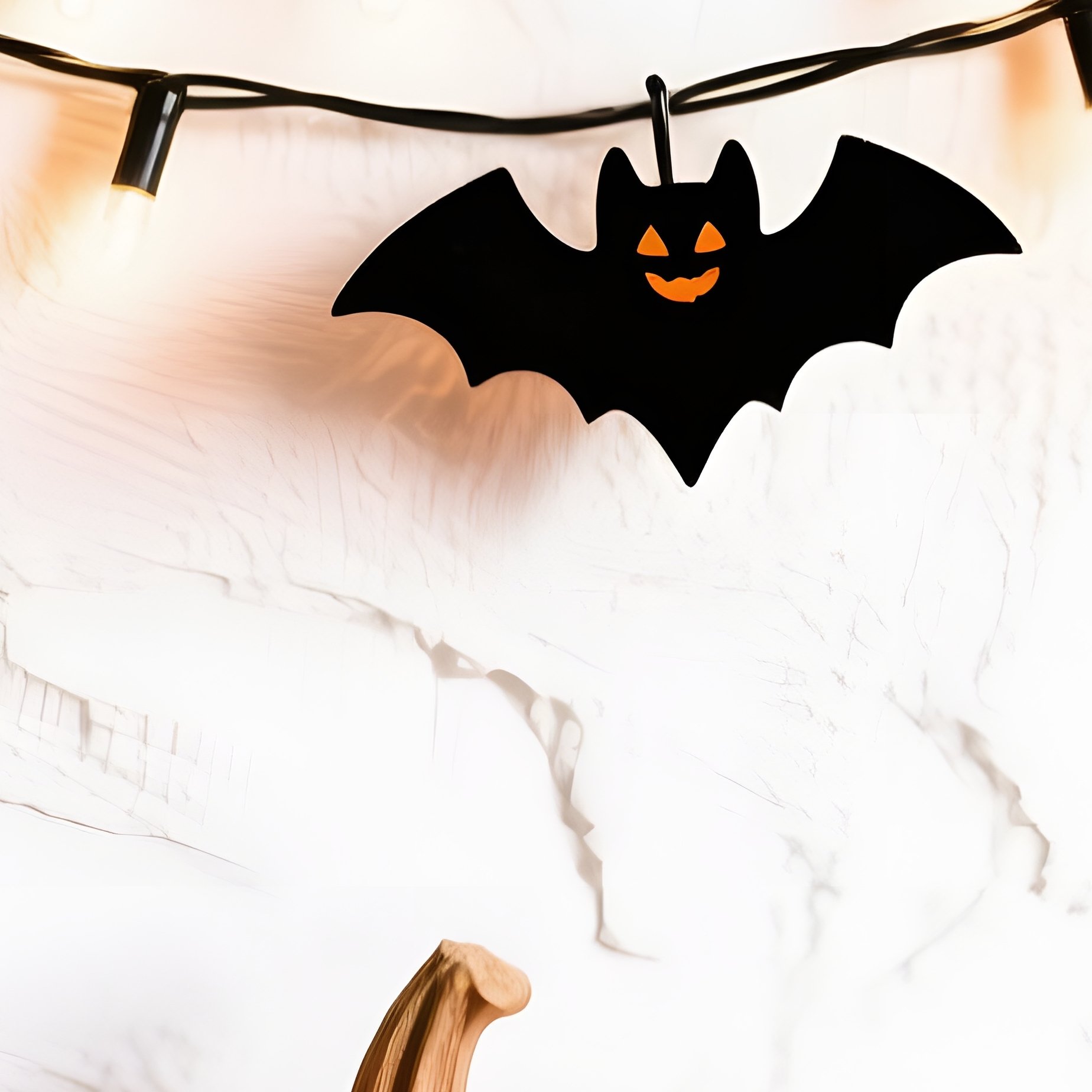 Halloween Themed Decorations Featuring Pumpkins And Bats - Full Resolution Quality Preview