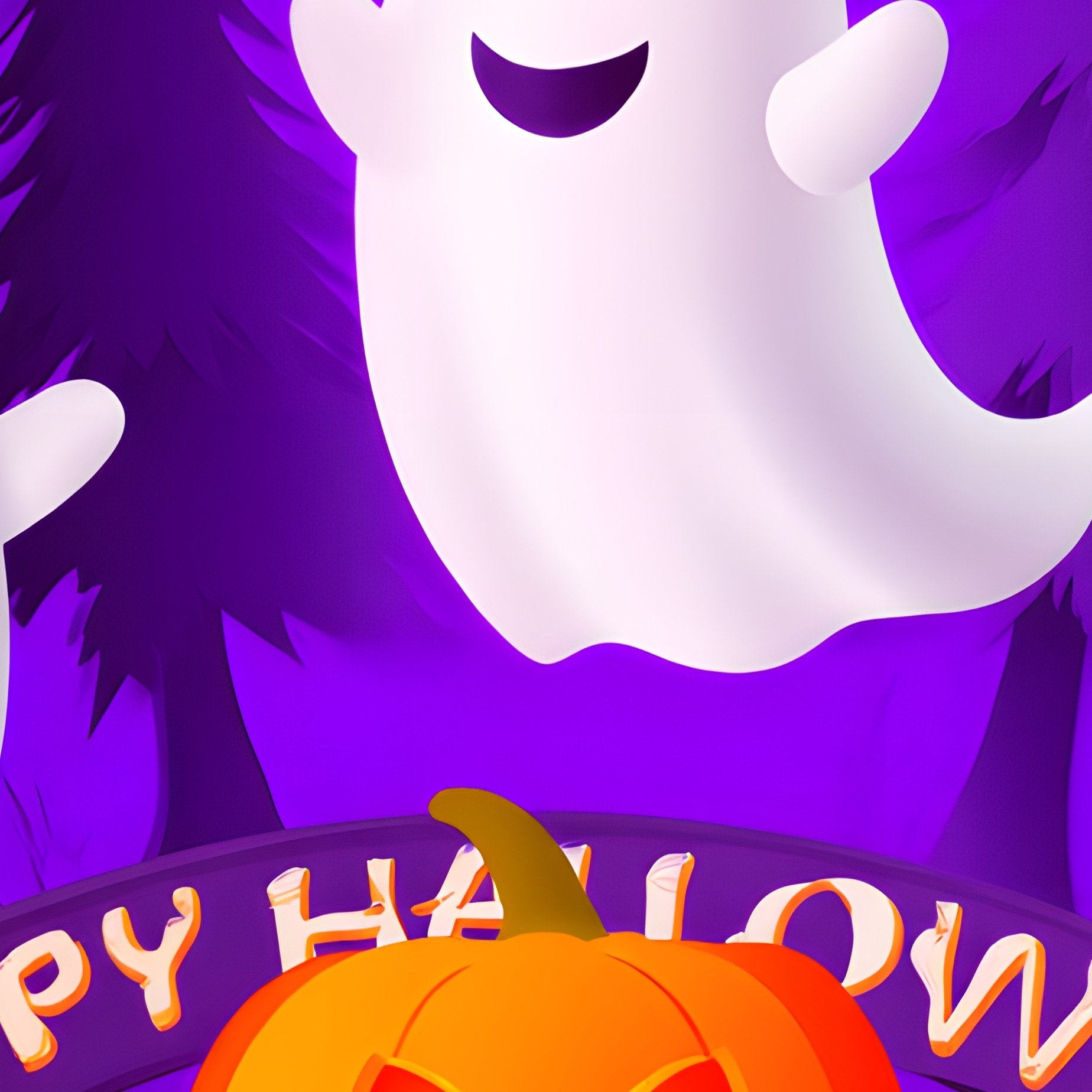 Halloween Themed Illustration Featuring Ghosts And Pumpkins - Full Resolution Quality Preview