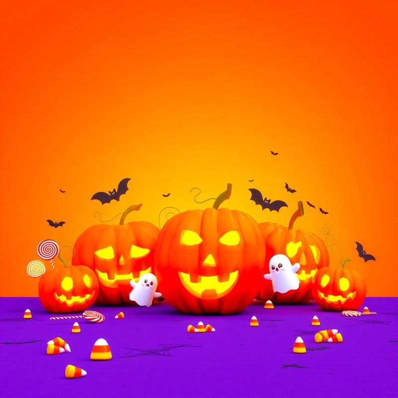 Halloween Themed Illustration Featuring Pumpkins And Ghosts