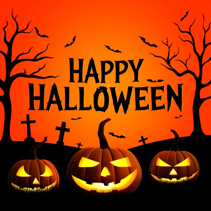 Halloween Themed Illustration Featuring Pumpkins And Bats