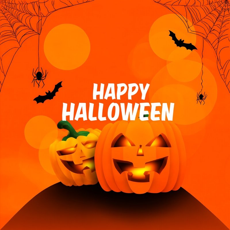 Halloween Themed Illustration Featuring Pumpkins And Bats