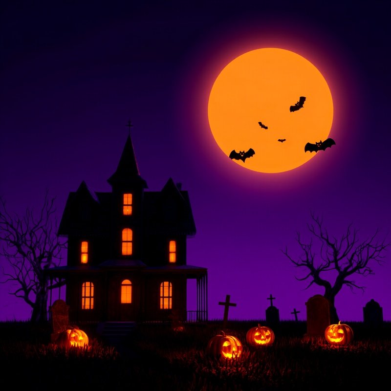 Halloween Themed Landscape Featuring A Haunted House And